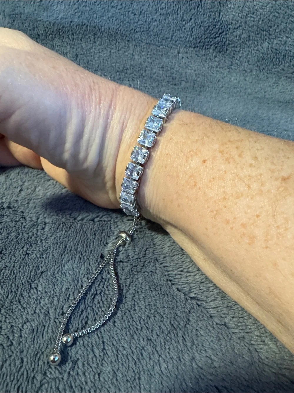 Swarovski Crystal Elements Clear Princess Tennis Bracelet, Slider Closure